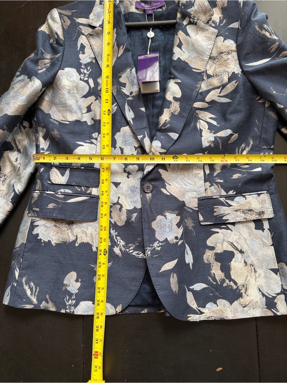 Ralph Lauren Collection Parker Floral Jacquard Jacket Navy Silver Size 16 - Picture 15 of 15